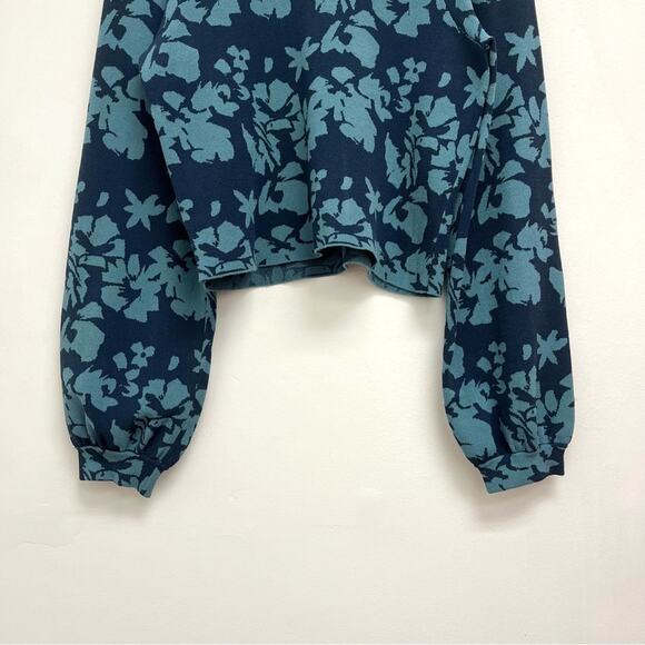 MILLY Floral Print Cropped Balloon Sleeve Crew Knit Designer Sweater - Small* - Picture 6 of 10